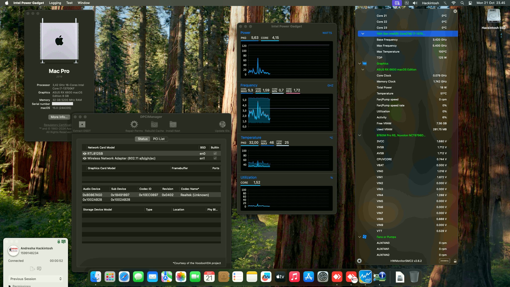 Success Hackintosh macOS Sequoia 15.0 Build 24A335 in Asrock B760M Pro RS/D4 + Intel Core i7 13700KF + Asus RX 6600